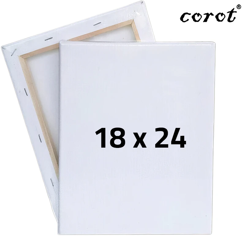 Corot Stretched Canvas Board 280 gram Size 18 x 24 cm, Medium Grain, Made of 100% Cotton with gesso layer , Adopts high-quality pine as a frame